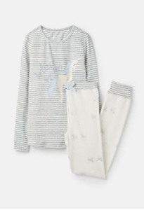 204649-SLVBLVUNIC Gray and white pajama with unicorn print  96% cotton 4% elastane 1 through 12